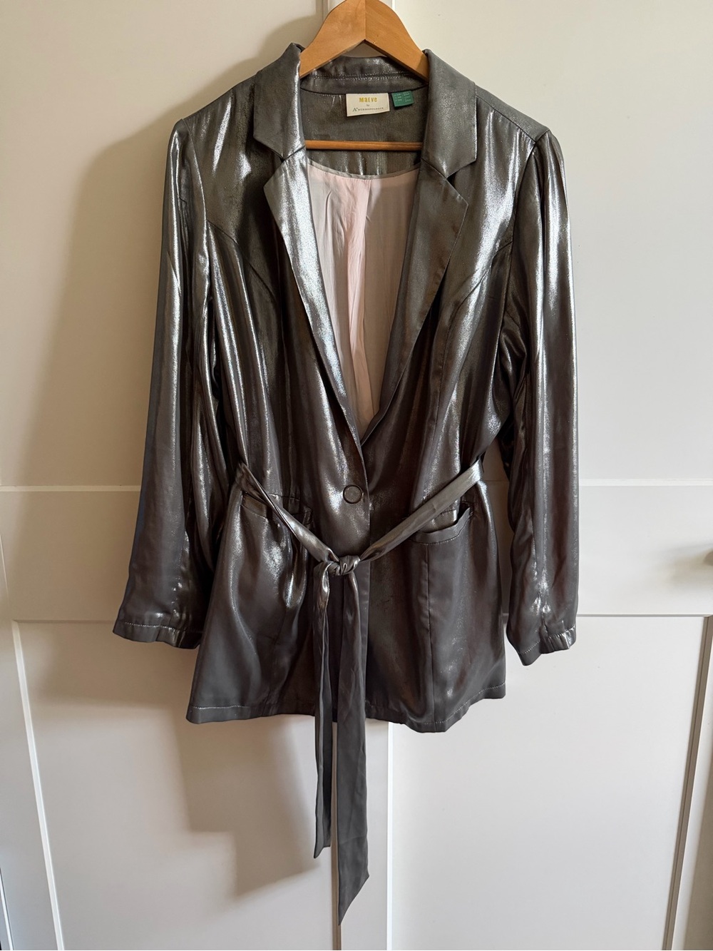 Anthropologie Maeve Zada Metallic Silver Belted Blazer 16W
